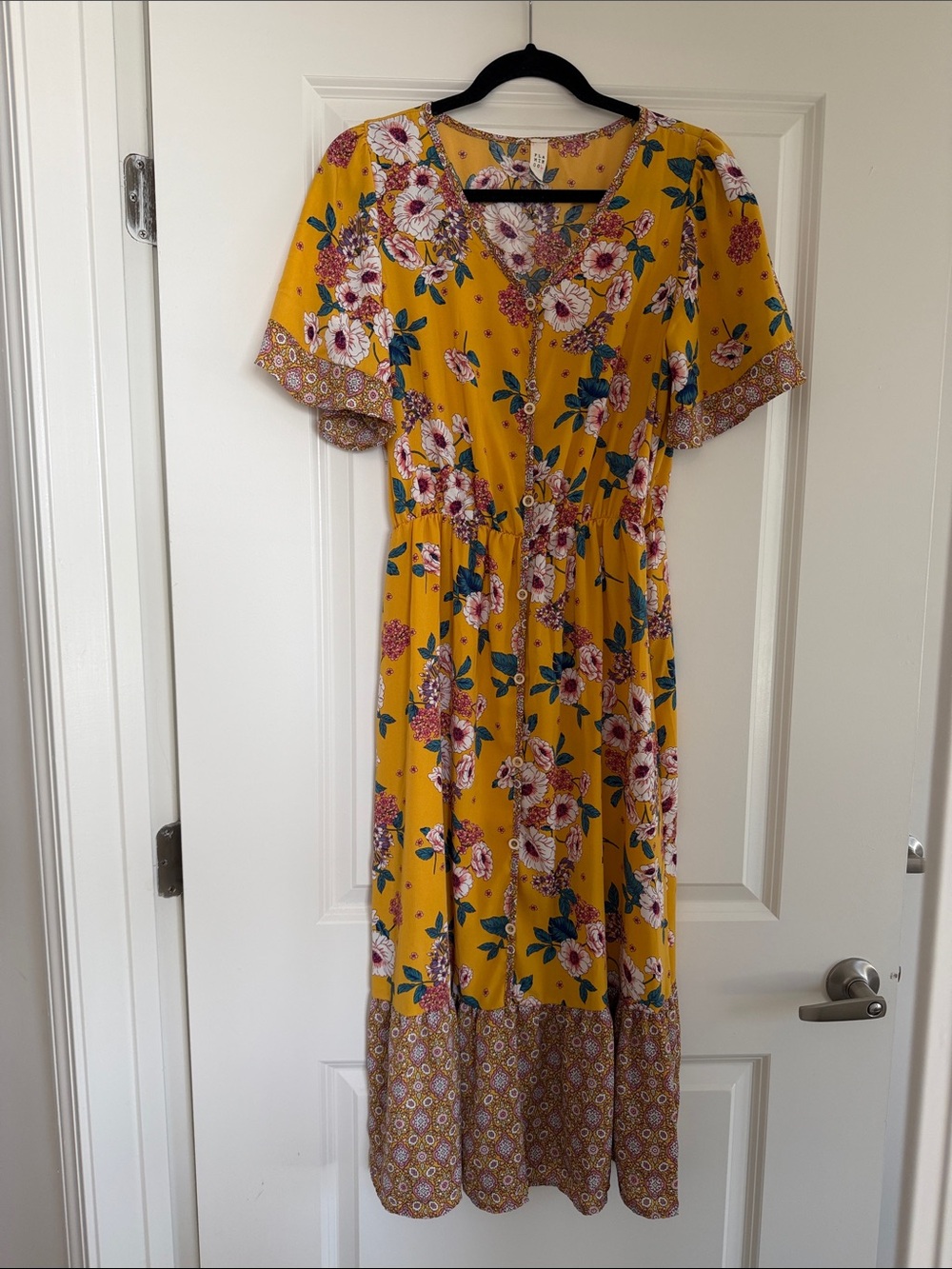 Yellow Floral V-Neck Maxi Dress